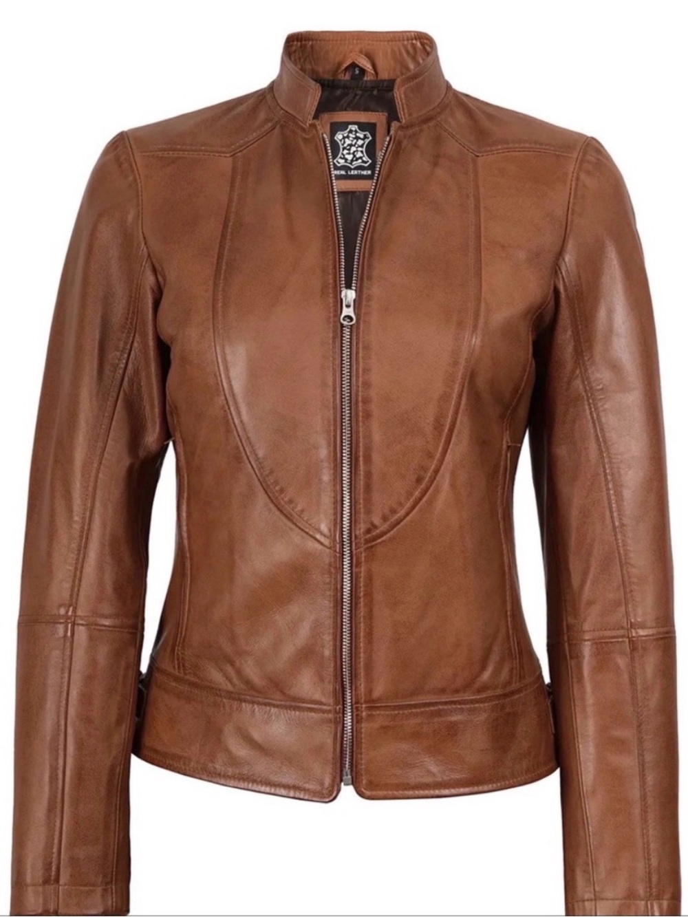 Women's Cognac Brown Real Leather Amy Jacket